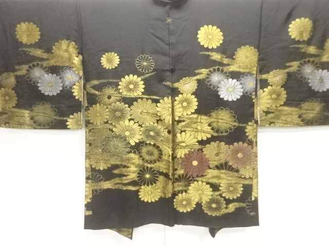 JAPANESE KIMONO / ANTIQUE TAISHO ROMAN: LACQUERED HAZE / CHRYSANTHEMUM